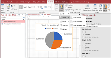 Cơ sở dữ liệu với biểu đồ hình tròn ở giữa màn hình - Tính năng mới trong Office 2019 Pro