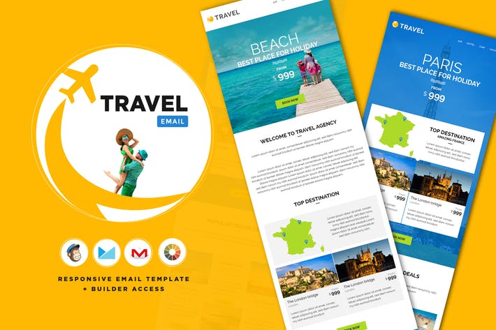 Travel & Hotel Responsive Email + Builder Access